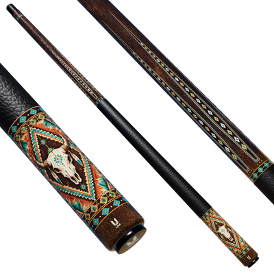 Uni Bull Skull Carbon Fiber Pool Cue | Southwestern Turquoise Aztec Pool Cue
