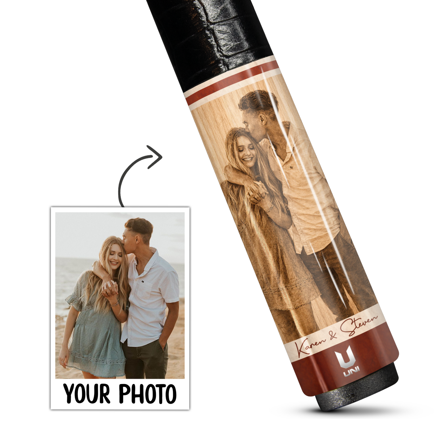 Couple Memory Custom Pool Cue – Your Photo on Carbon Fiber Cue