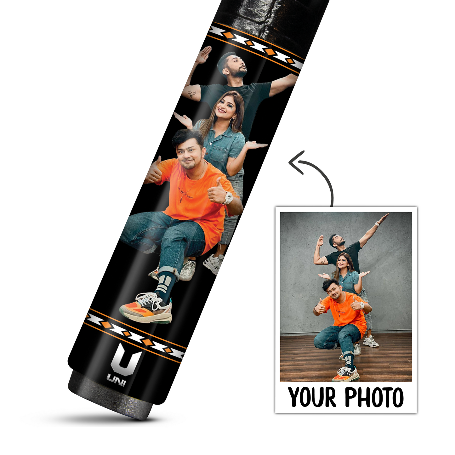 Custom Friends Group Photo Carbon Fiber Pool Cue – Personalized Cue with Your Image