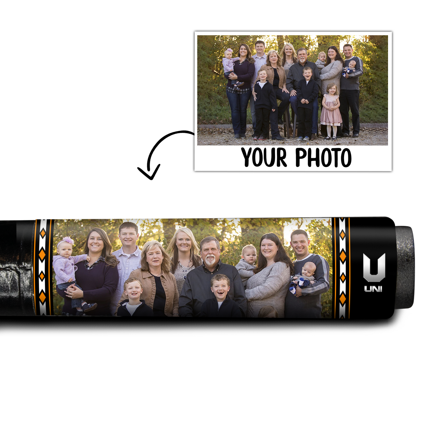 Custom Family Photo Carbon Fiber Pool Cue – Personalized Group Picture Cue Gift