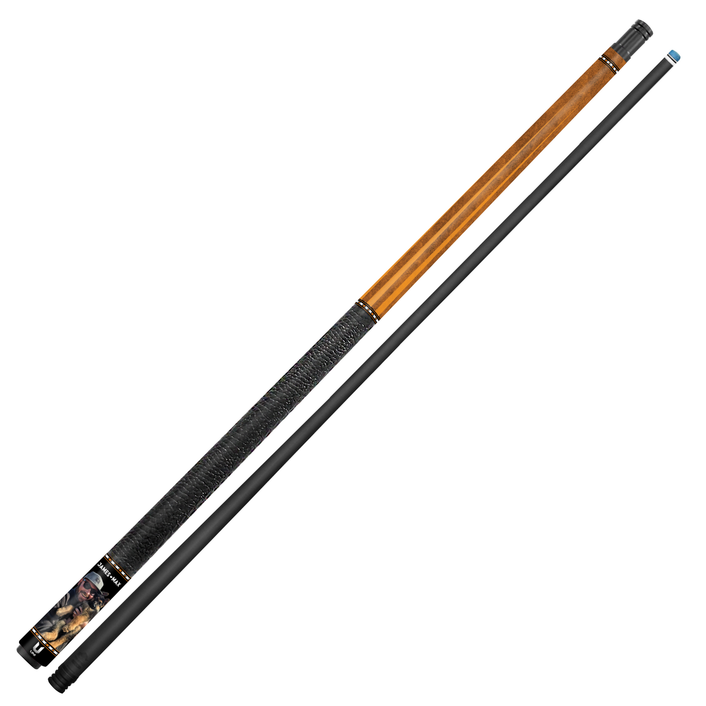 Custom Pet & Owner Photo Carbon Fiber Pool Cue – Personalized Cue with Your Picture