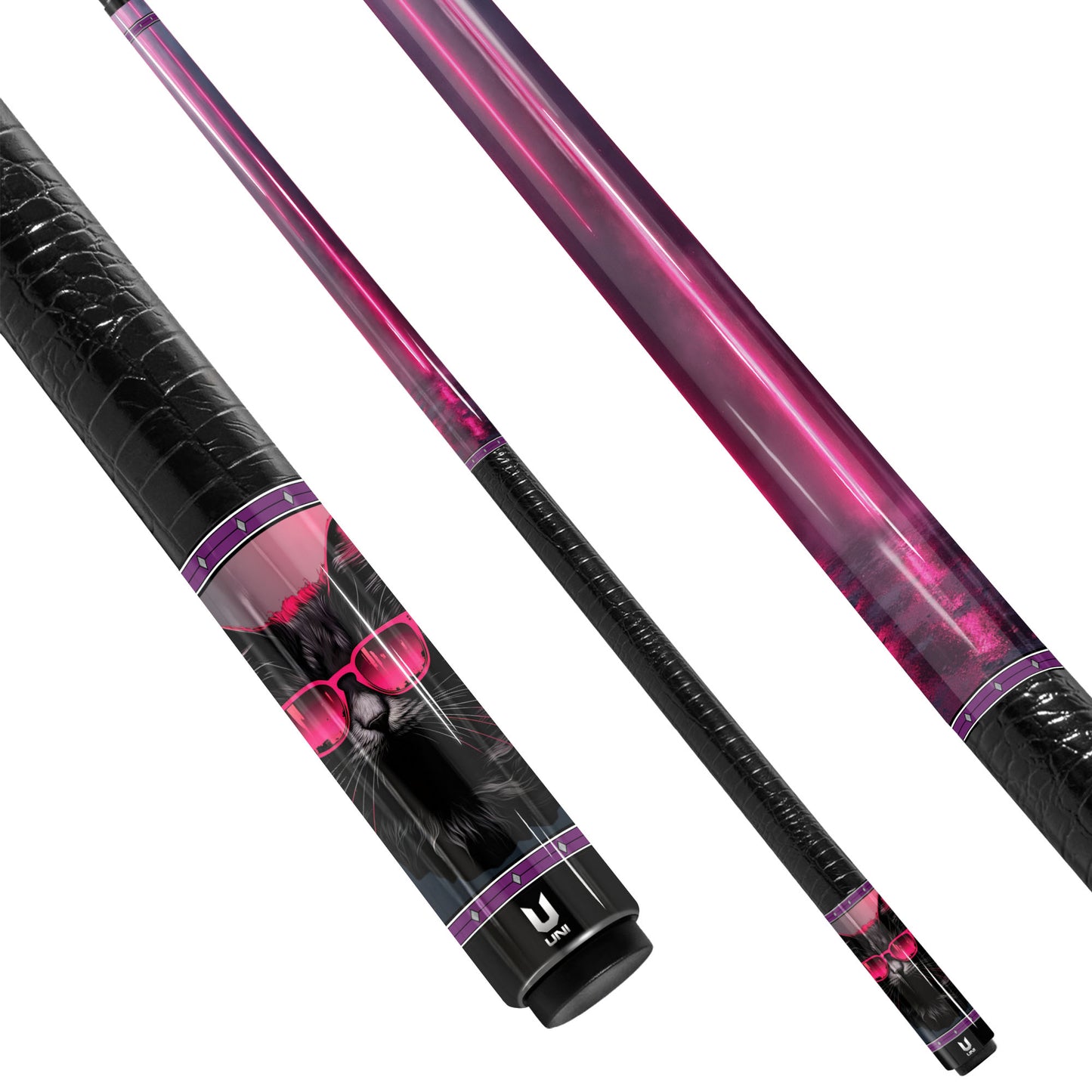 Neon Shadow Cat Carbon Fiber Pool Cue - Cyberpunk Pink & Black Future Art Stick