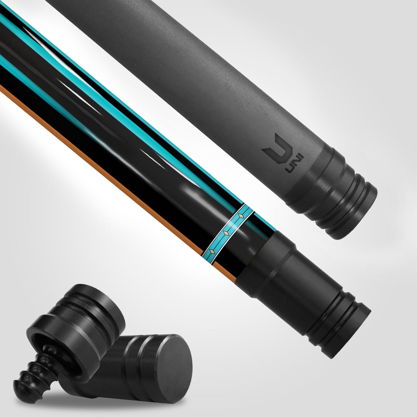 Cyber-Hoodie Cat Carbon Fiber Pool Cue - Futuristic Teal & Orange Streetwear Art Stick