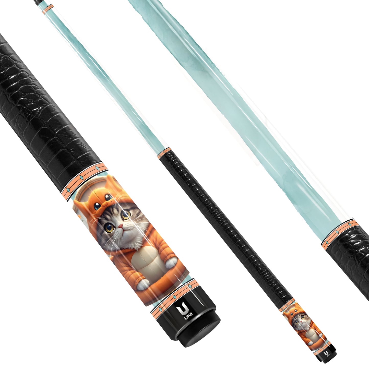 Dragon-Cat Watercolor Carbon Fiber Pool Cue - Magical Cosplay & Fantasy Art Stick