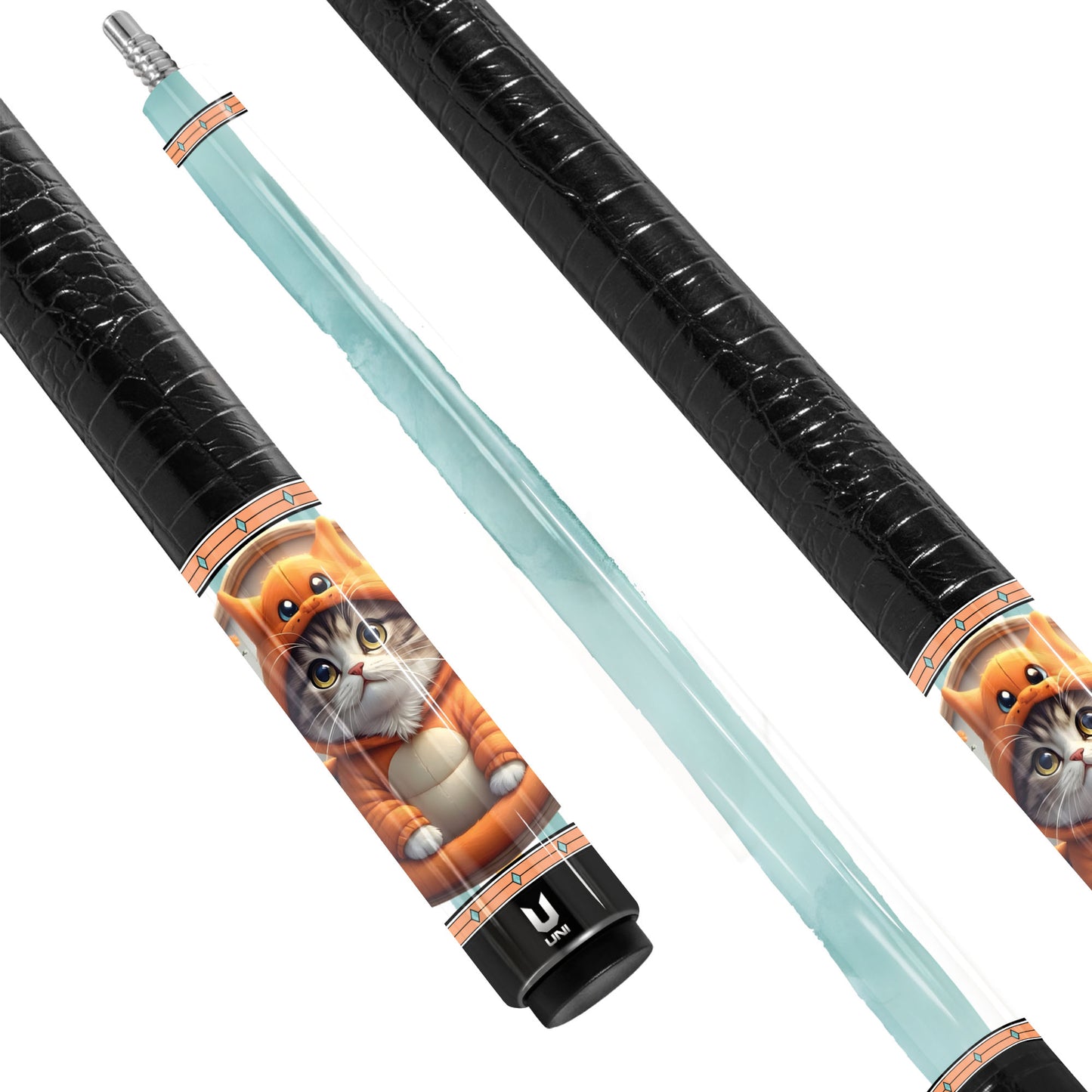 Dragon-Cat Watercolor Carbon Fiber Pool Cue - Magical Cosplay & Fantasy Art Stick