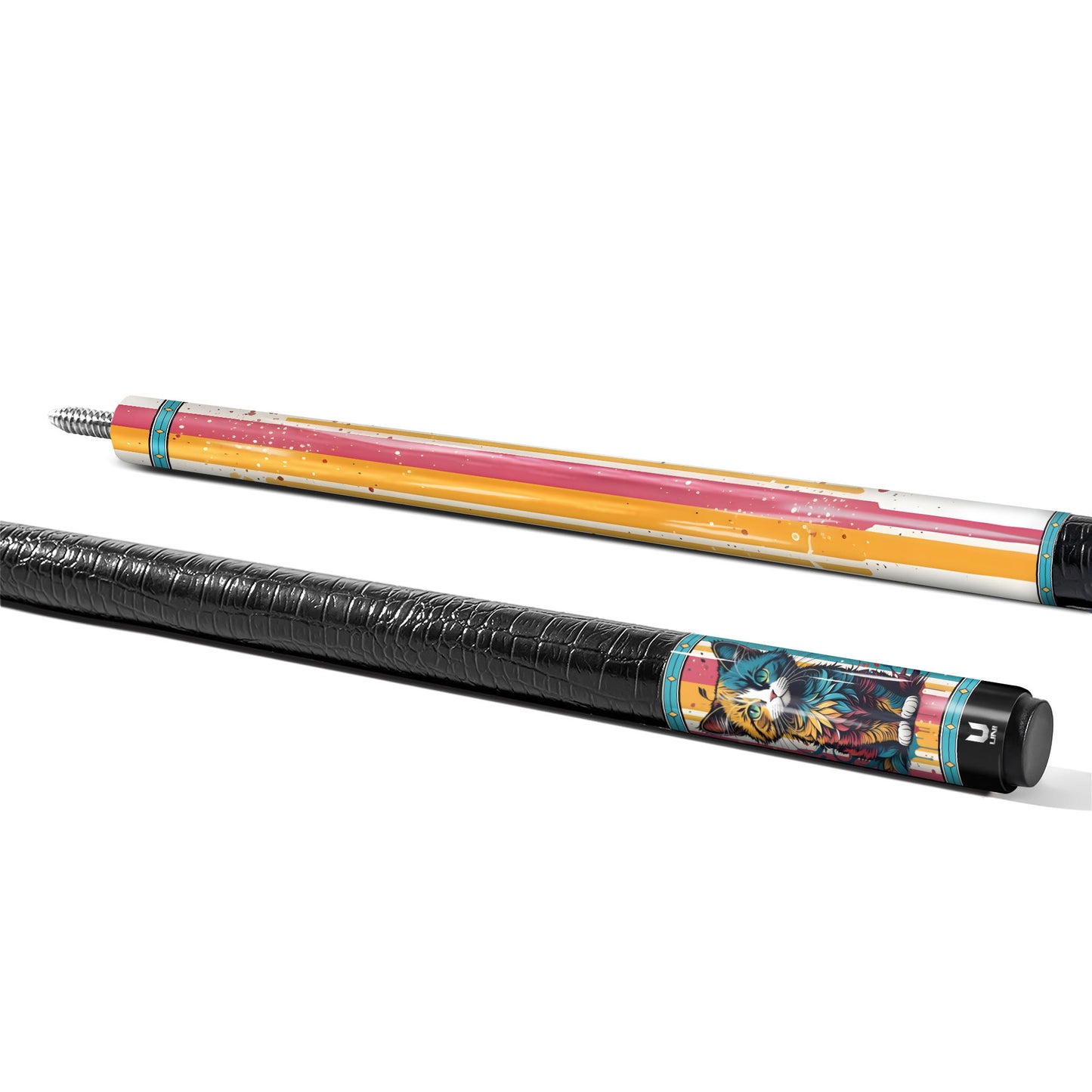Colorful Drip Art Cat Carbon Fiber Pool Cue - Modern Street Graffiti & Vibrant Splatter Stick
