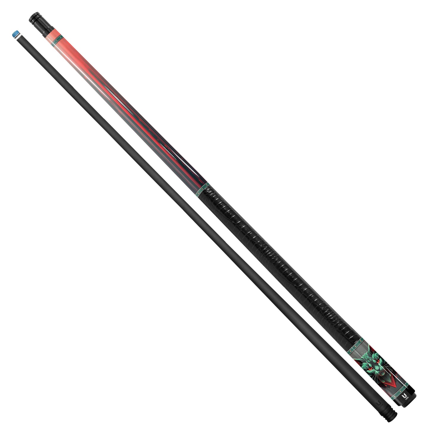 Cybernetic Predator Cat Carbon Fiber Pool Cue - Digital Glitch & Red Neon Tech Art Stick