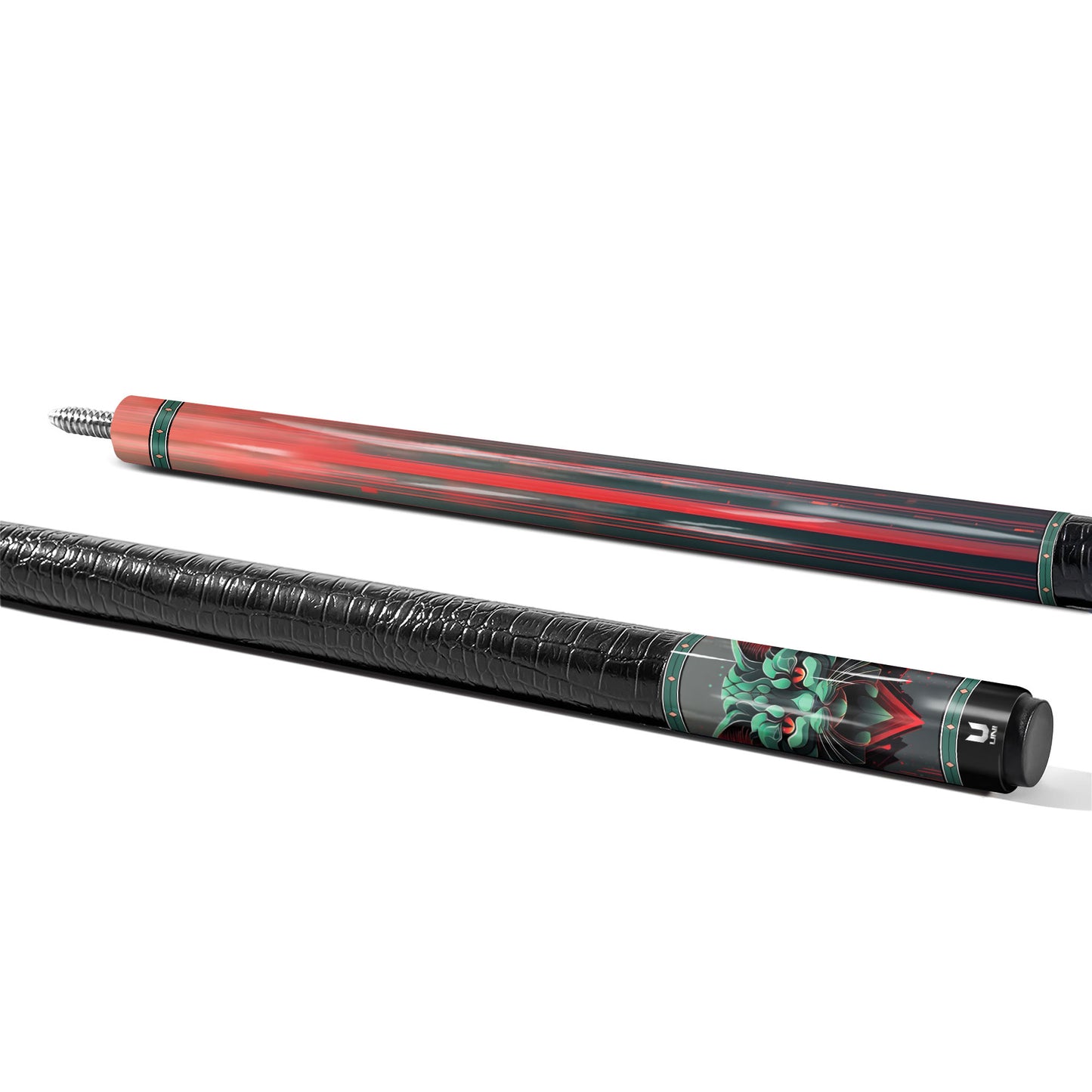 Cybernetic Predator Cat Carbon Fiber Pool Cue - Digital Glitch & Red Neon Tech Art Stick