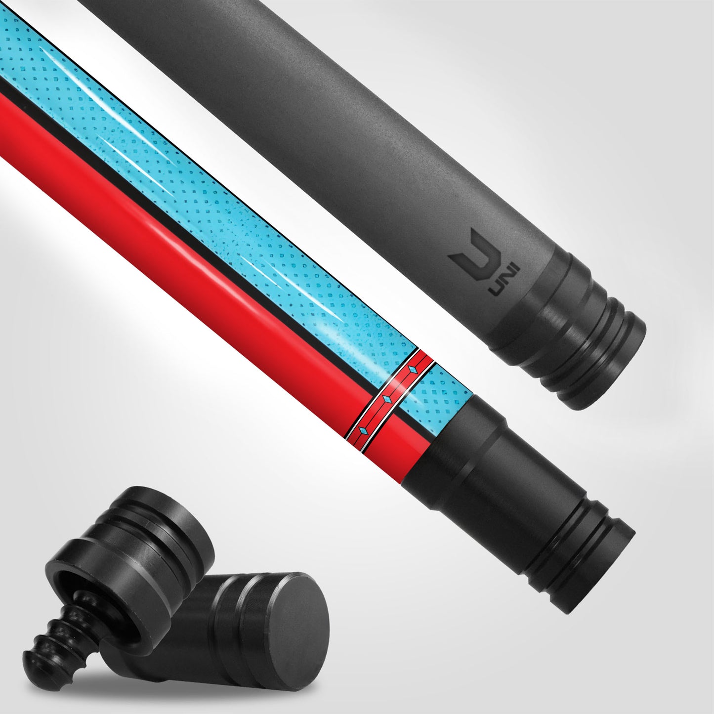 Retro-Pop Black Cat Carbon Fiber Pool Cue - Red & Teal Half-Tone Art Professional Stick