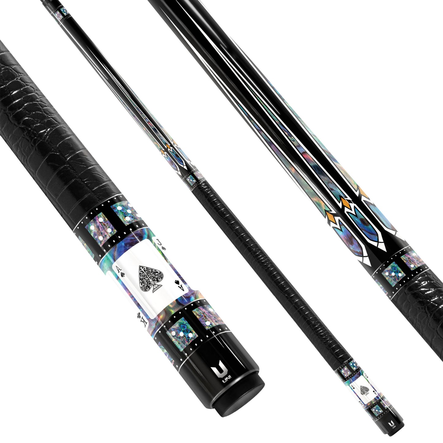 Custom Casino High Roller Carbon Fiber Pool Cue - Abalone Shell Inlay & Royal Flush Poker Edition Stick