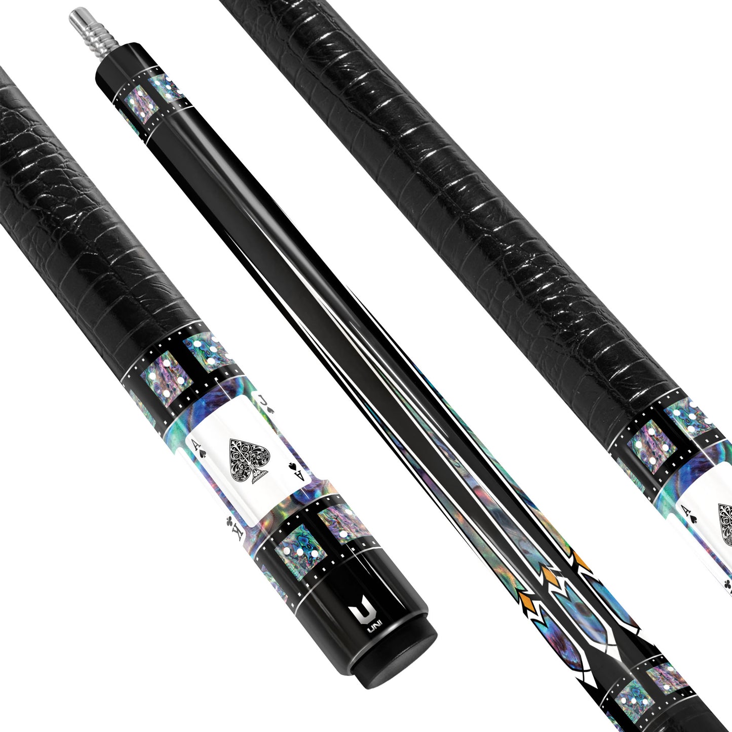 Custom Casino High Roller Carbon Fiber Pool Cue - Abalone Shell Inlay & Royal Flush Poker Edition Stick