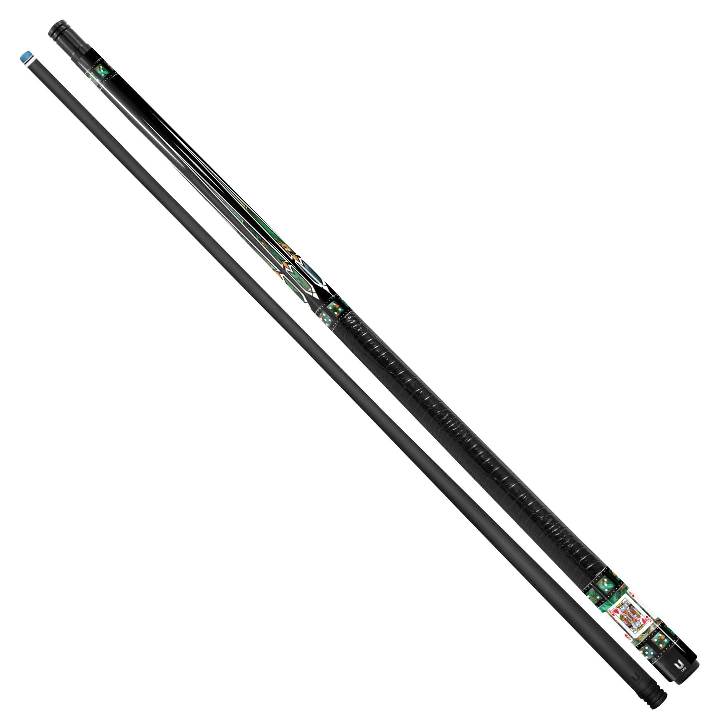 Elite Emerald Casino Carbon Fiber Pool Cue - Green Malachite & Gold Inlay Royal Flush Edition Stick