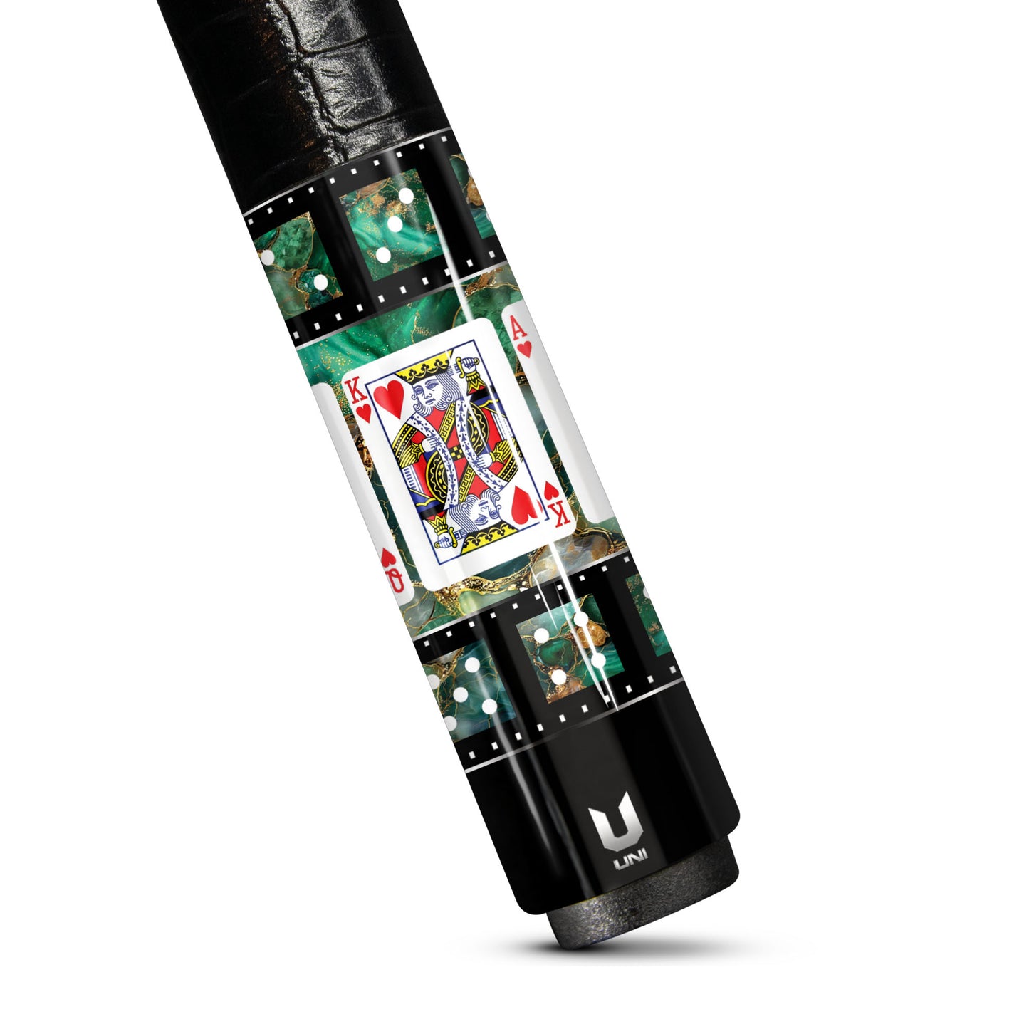 Elite Emerald Casino Carbon Fiber Pool Cue - Green Malachite & Gold Inlay Royal Flush Edition Stick