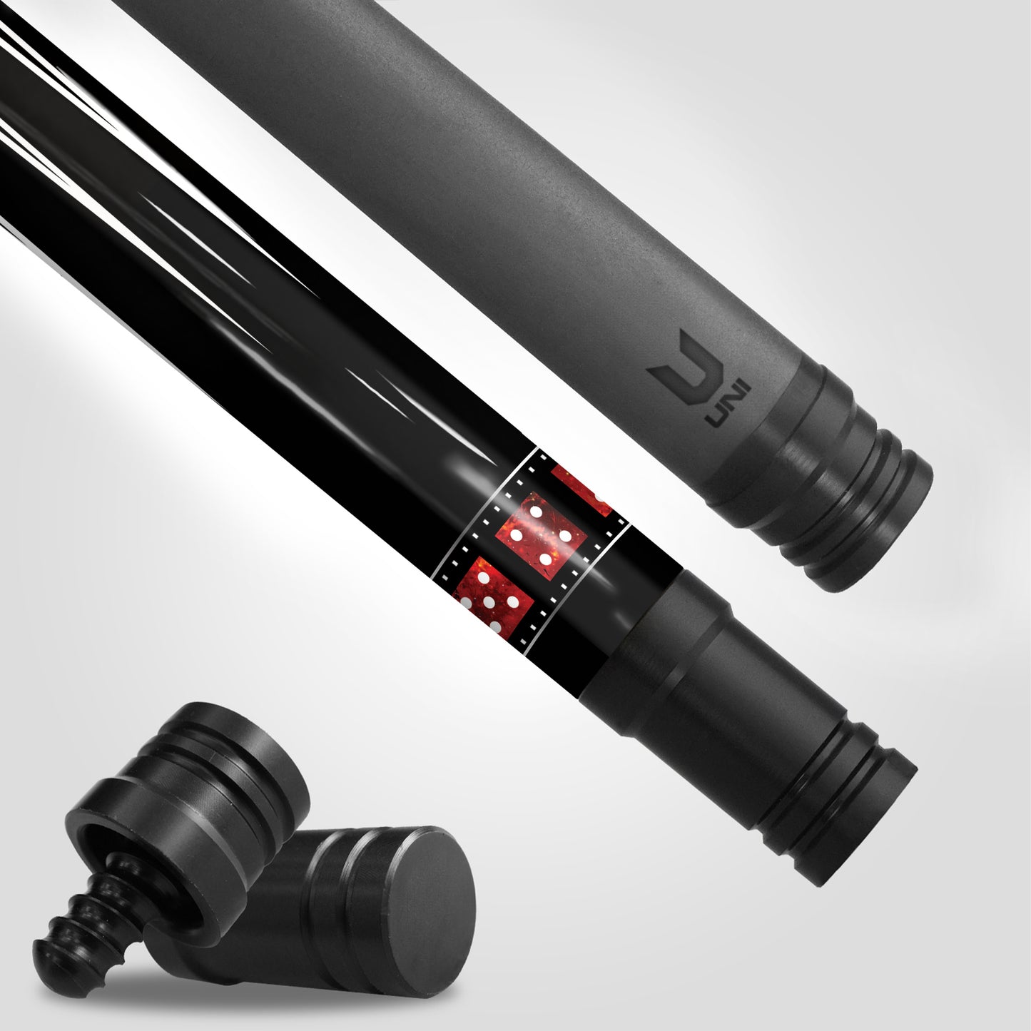 Ultimate Ruby Casino Carbon Fiber Pool Cue - Red Stone Inlay & Royal Flush Spade Edition Stick