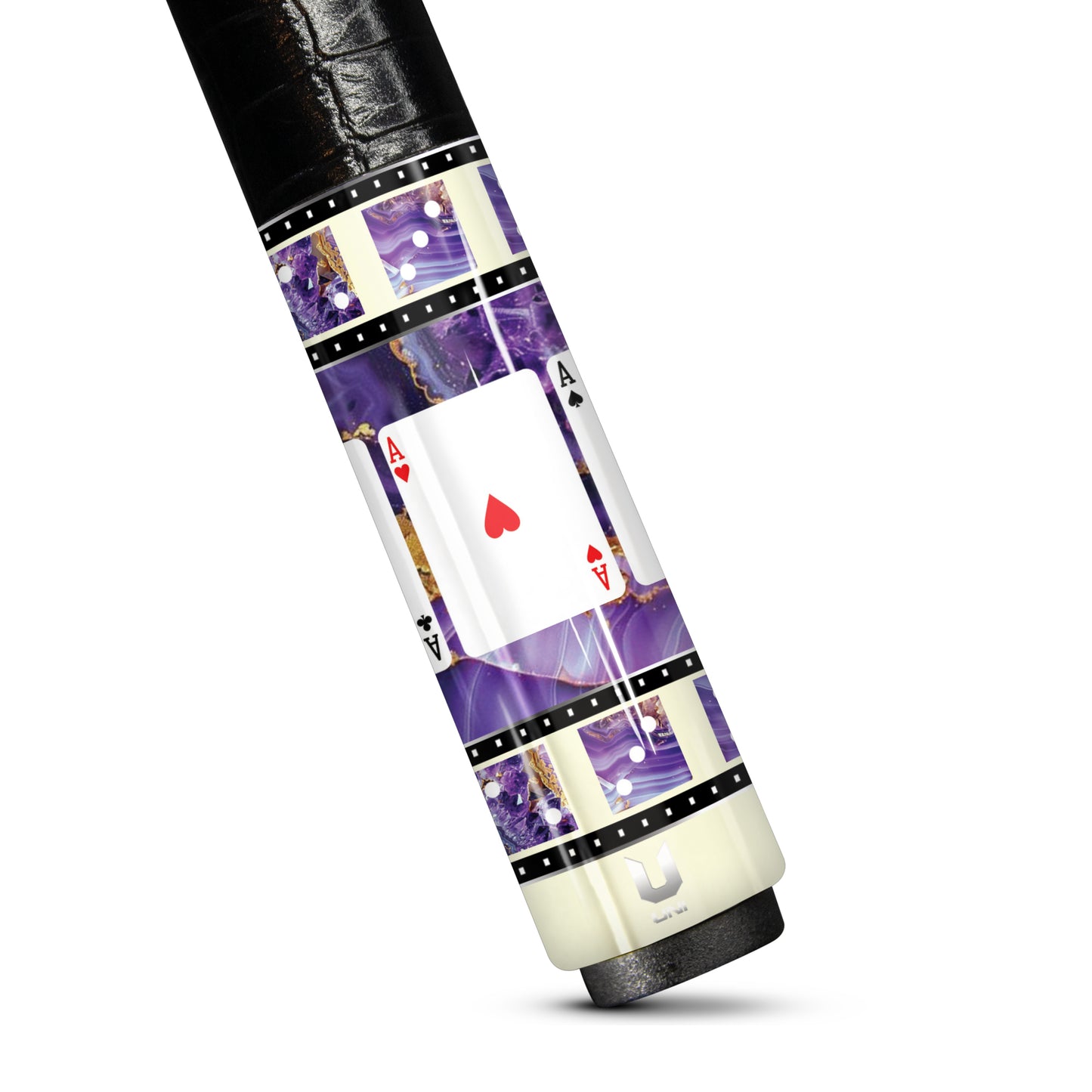 Elite Amethyst Casino Carbon Fiber Pool Cue - Purple Stone Inlay & Galactic Royal Flush Edition Stick
