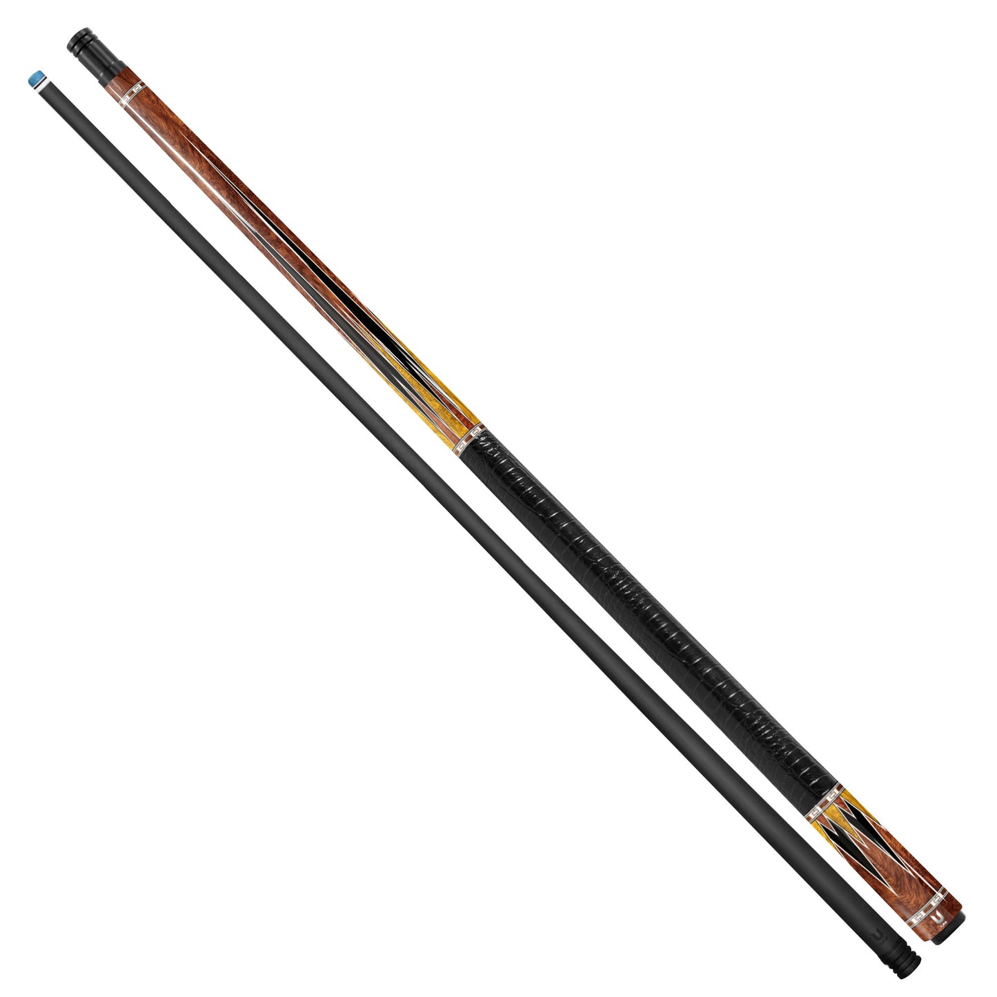 Luxury Golden Amboyna Burl Carbon Fiber Pool Cue - Tiger Oak Point Inlay & Royal Heritage Design Stick