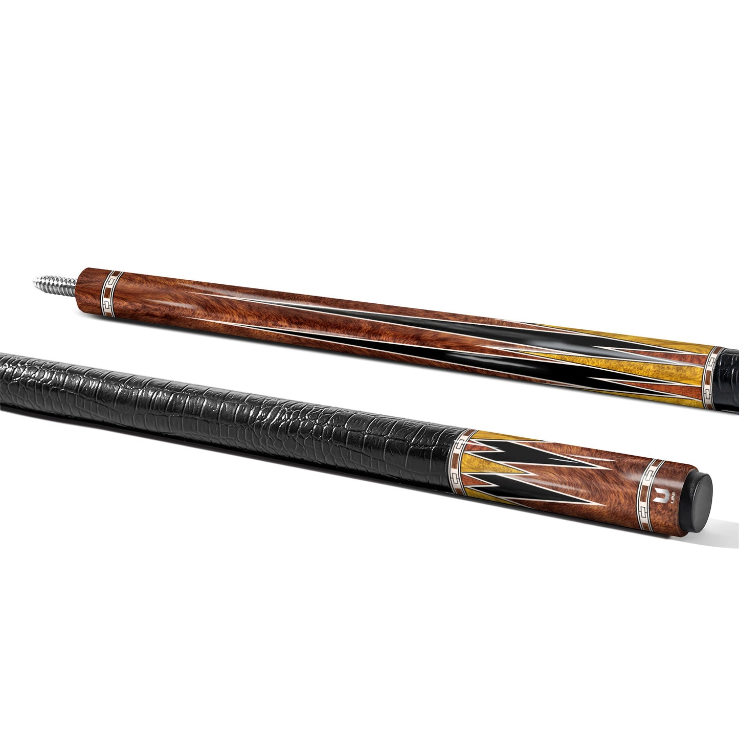 Luxury Golden Amboyna Burl Carbon Fiber Pool Cue - Tiger Oak Point Inlay & Royal Heritage Design Stick