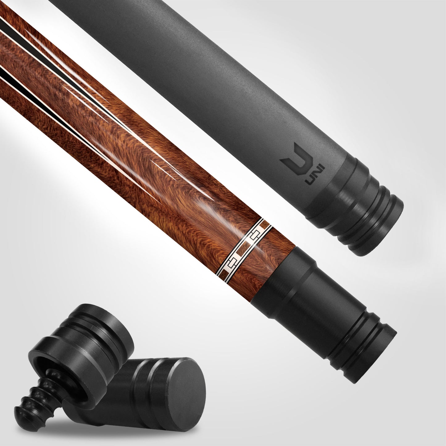 Luxury Golden Amboyna Burl Carbon Fiber Pool Cue - Tiger Oak Point Inlay & Royal Heritage Design Stick