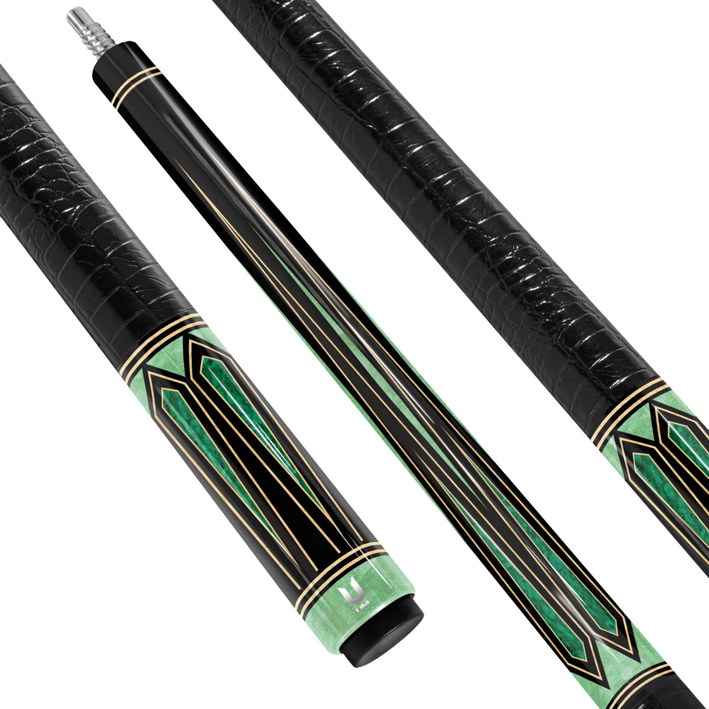 Premium Emerald Shadow Carbon Fiber Pool Cue - Midnight Ebony & Green Jade Inlay Elite Stick
