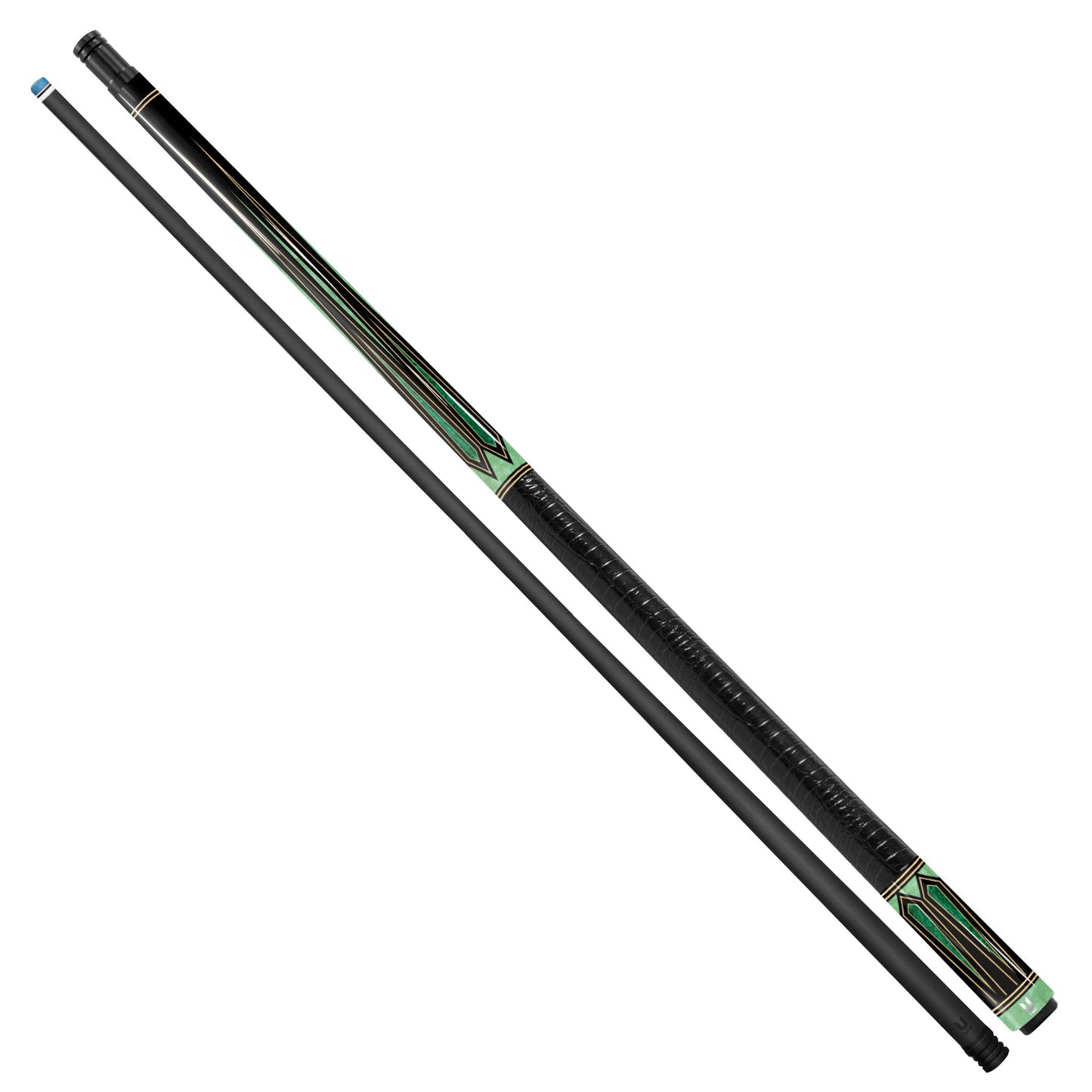 Premium Emerald Shadow Carbon Fiber Pool Cue - Midnight Ebony & Green Jade Inlay Elite Stick
