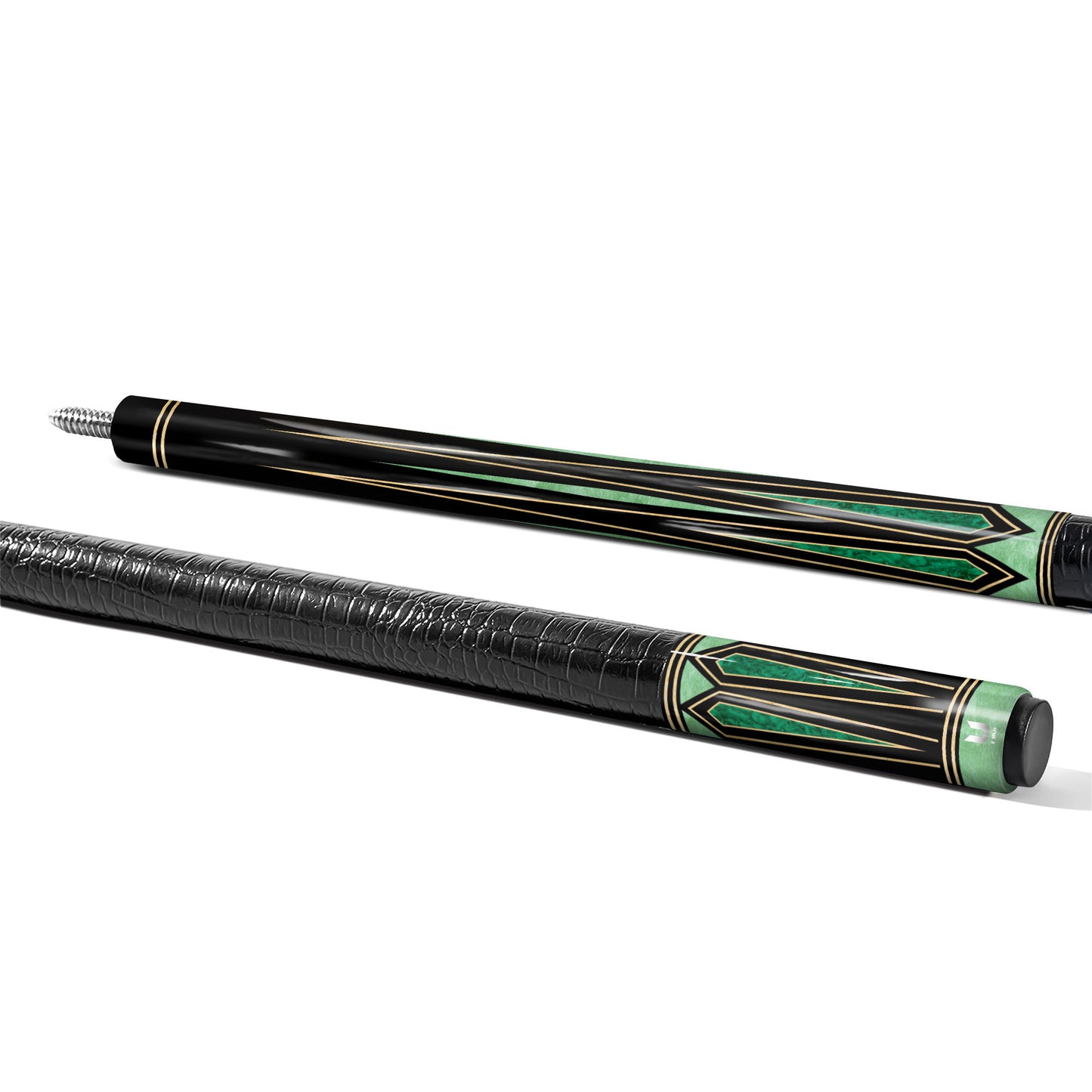 Premium Emerald Shadow Carbon Fiber Pool Cue - Midnight Ebony & Green Jade Inlay Elite Stick