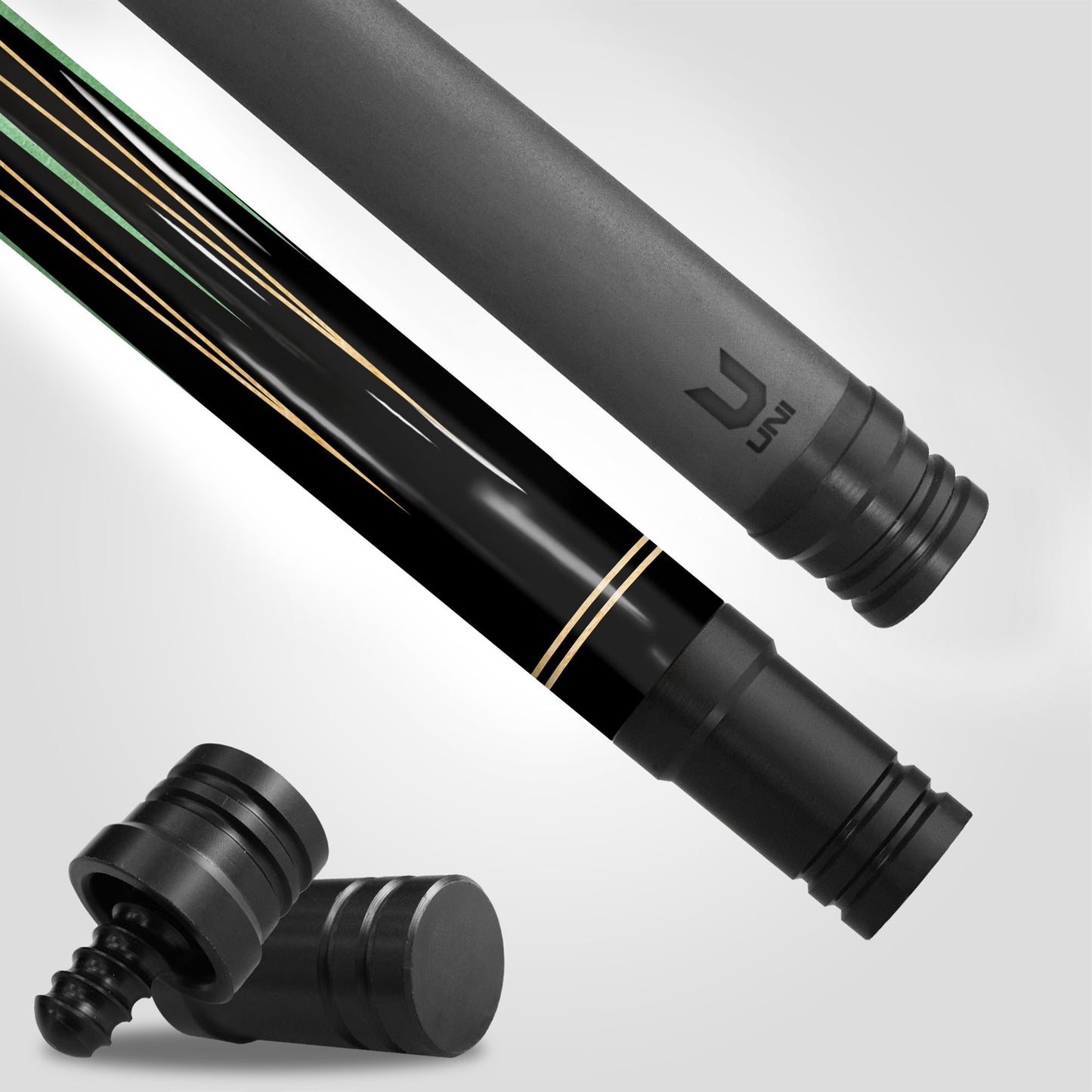 Premium Emerald Shadow Carbon Fiber Pool Cue - Midnight Ebony & Green Jade Inlay Elite Stick