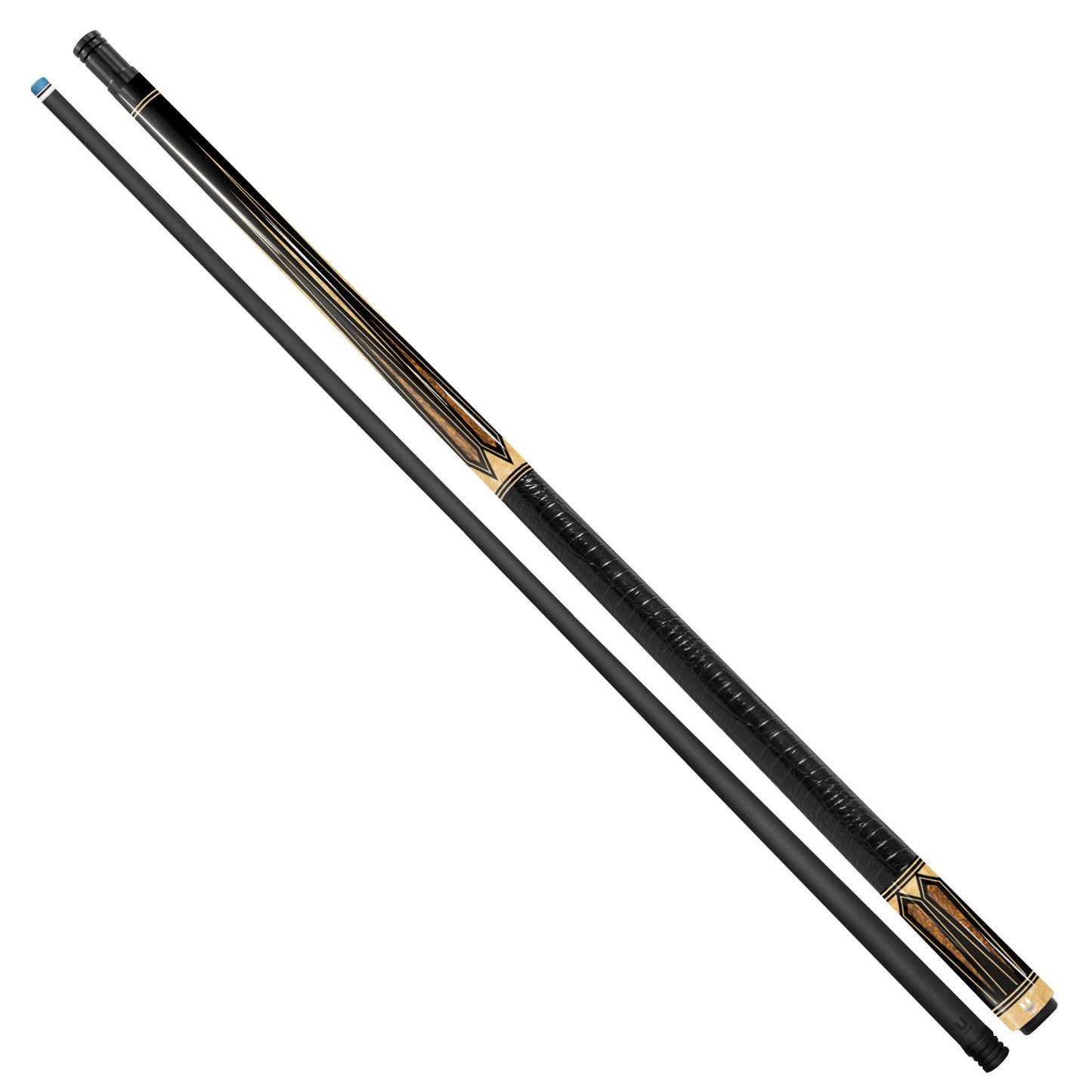 Luxury Golden Honey Burl Carbon Fiber Pool Cue - Midnight Ebony & Amber Stone Inlay Elite Stick