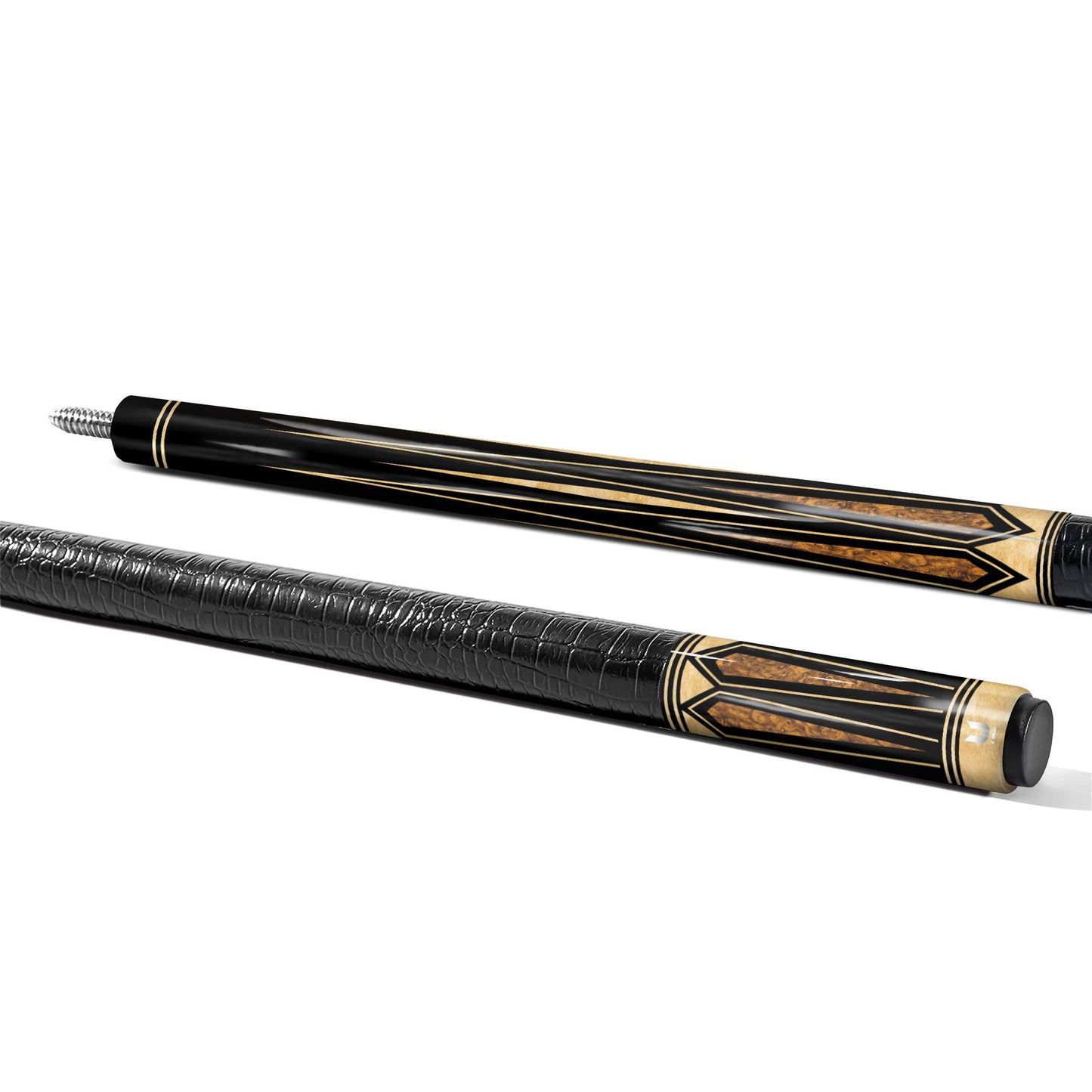 Luxury Golden Honey Burl Carbon Fiber Pool Cue - Midnight Ebony & Amber Stone Inlay Elite Stick