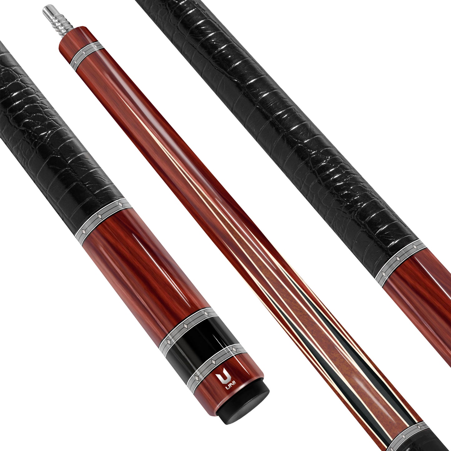 Elite Crimson Cocobolo Carbon Fiber Pool Cue - Vintage Steel Ring & Exotic Rosewood Grain Stick