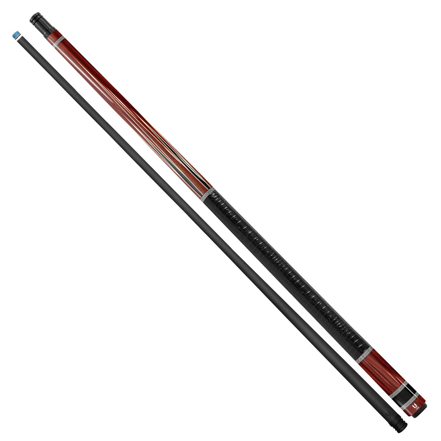 Elite Crimson Cocobolo Carbon Fiber Pool Cue - Vintage Steel Ring & Exotic Rosewood Grain Stick