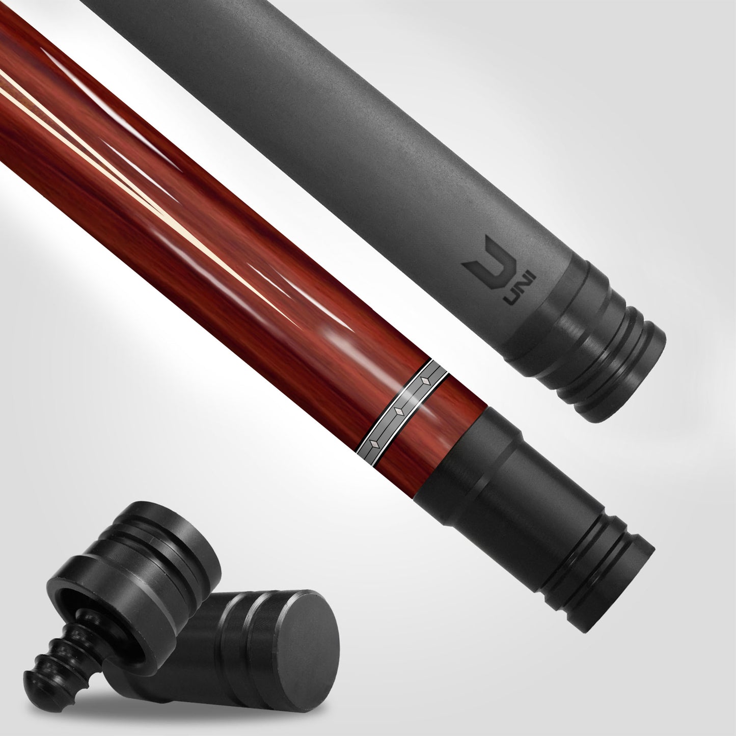 Elite Crimson Cocobolo Carbon Fiber Pool Cue - Vintage Steel Ring & Exotic Rosewood Grain Stick