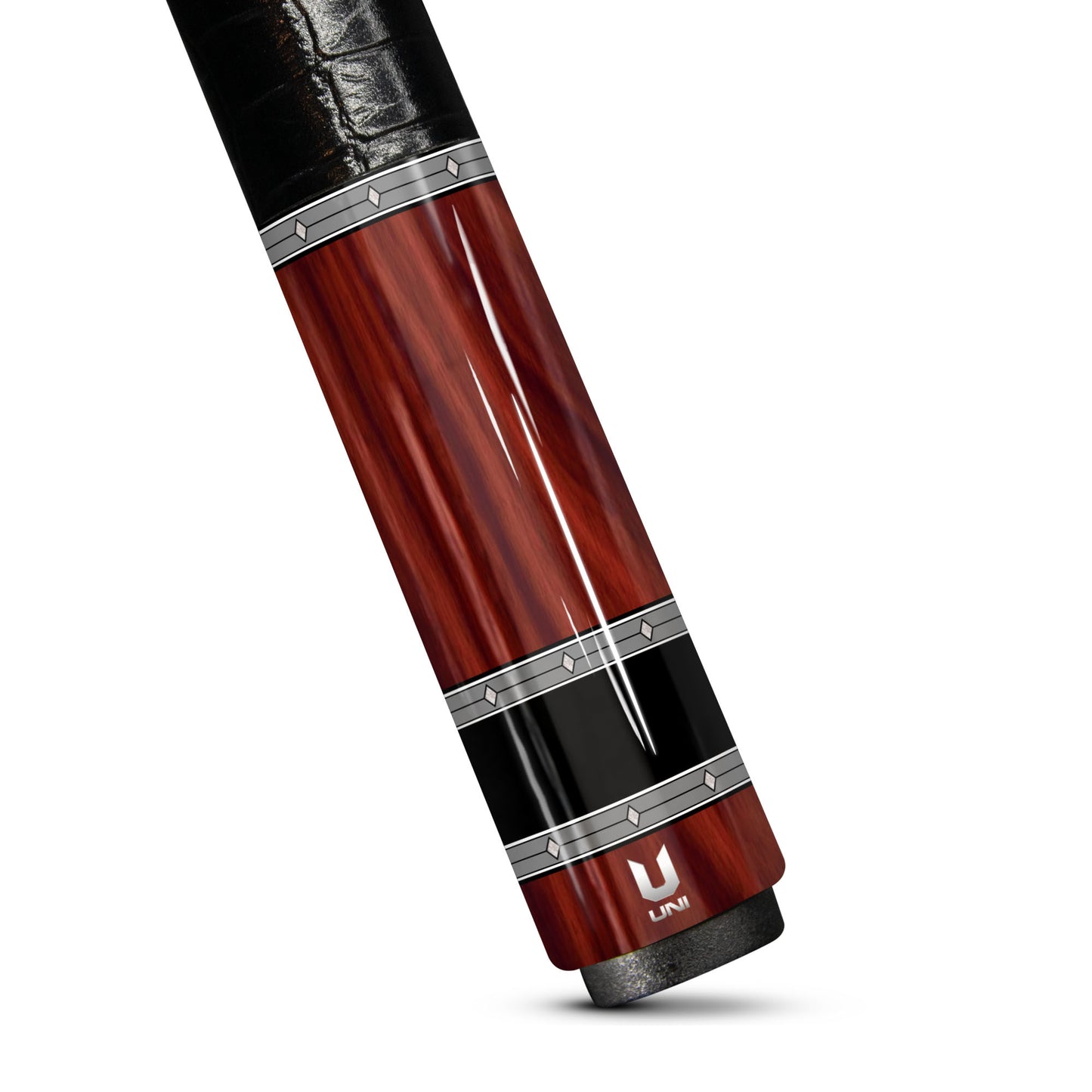 Elite Crimson Cocobolo Carbon Fiber Pool Cue - Vintage Steel Ring & Exotic Rosewood Grain Stick