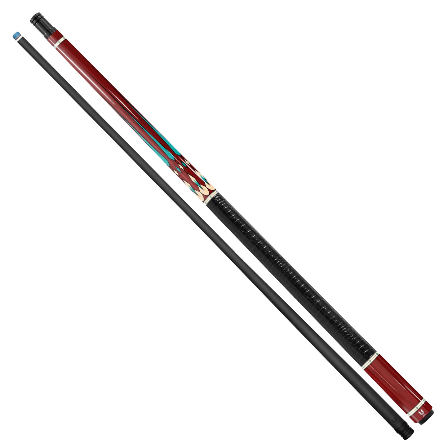 Crimson Rosewood Carbon Fiber Pool Cue - Turquoise Point Inlay & Royal Heritage