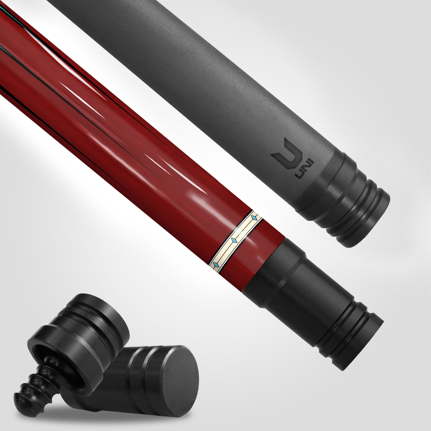 Crimson Rosewood Carbon Fiber Pool Cue - Turquoise Point Inlay & Royal Heritage