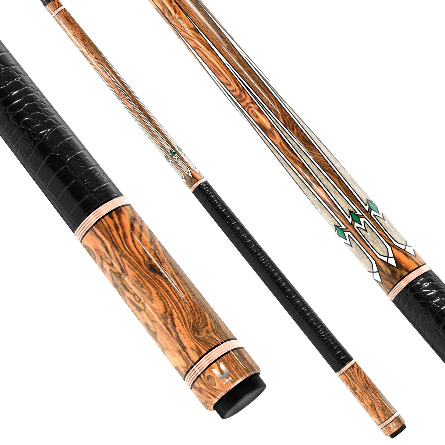 Golden Oak Carbon Fiber Pool Cue - Emerald Gemstone Accents & Ivory Point Inlay Elite Stick