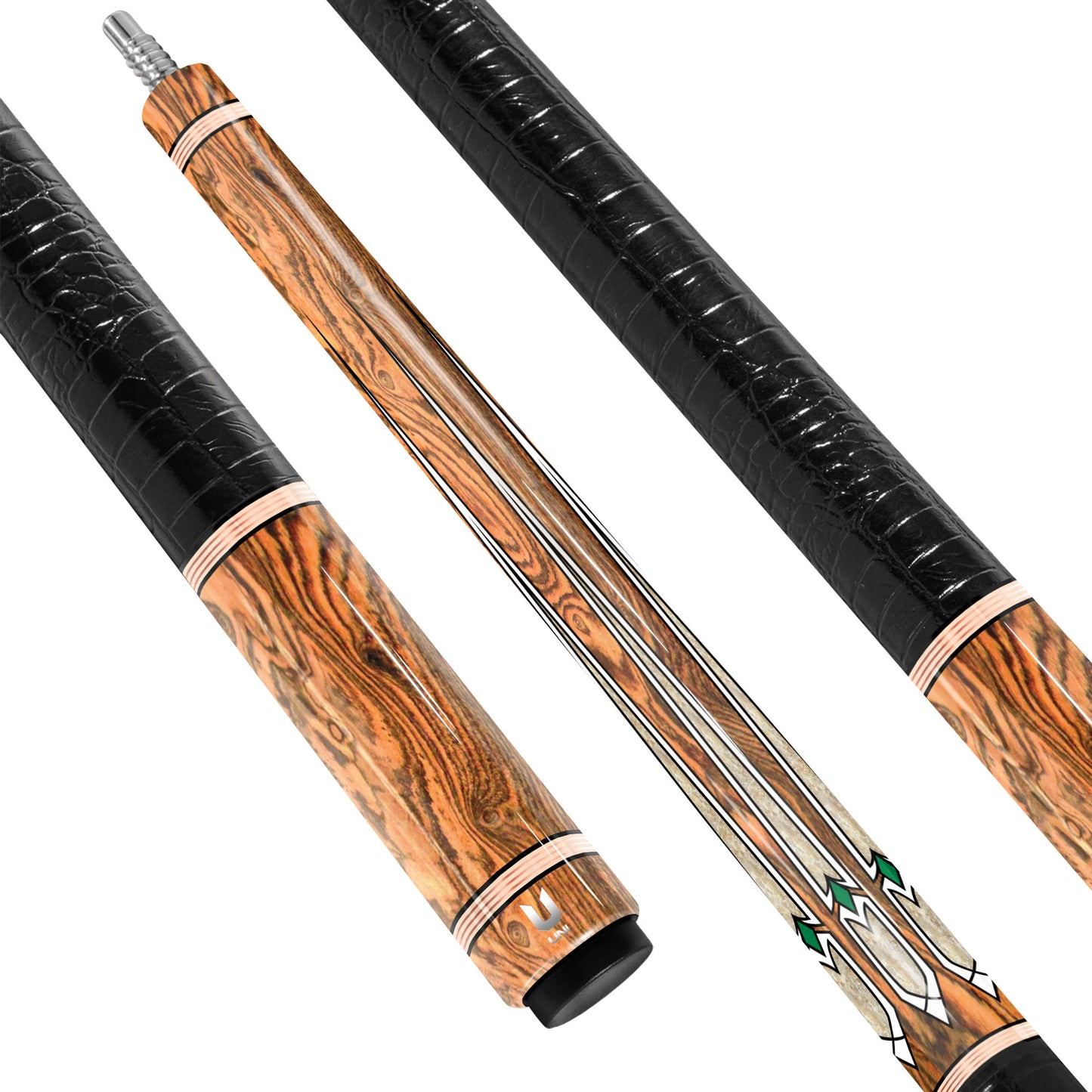 Golden Oak Carbon Fiber Pool Cue - Emerald Gemstone Accents & Ivory Point Inlay Elite Stick