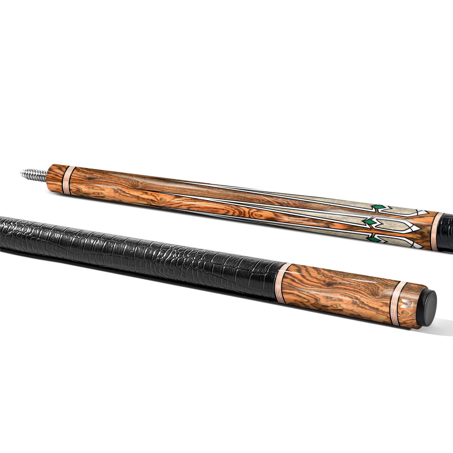 Golden Oak Carbon Fiber Pool Cue - Emerald Gemstone Accents & Ivory Point Inlay Elite Stick