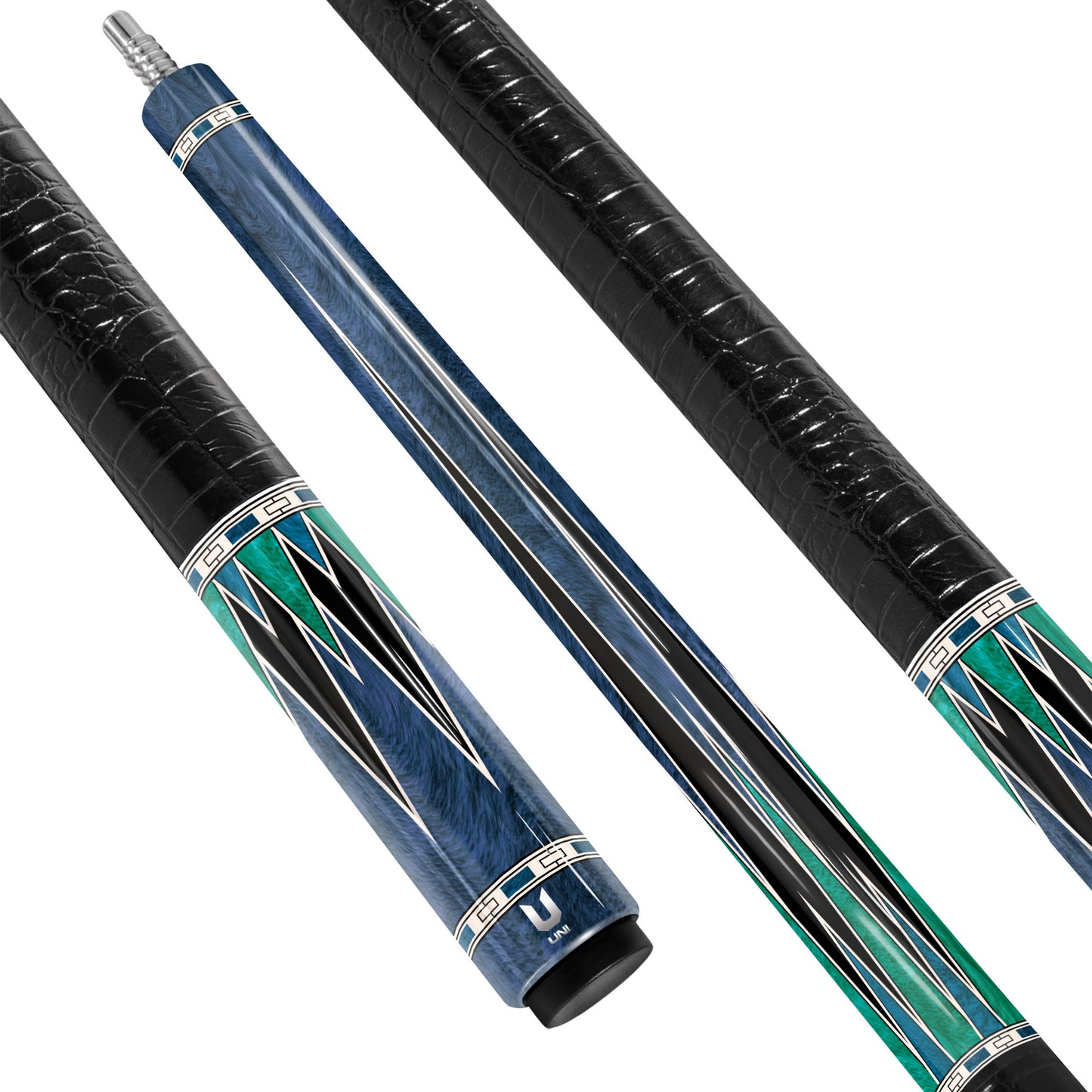 Elite Oceanic Abyss Carbon Fiber Pool Cue - Deep Blue Azurite & Emerald Geometric Inlay Stick