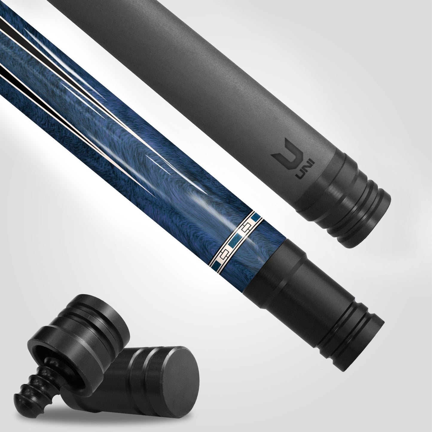 Elite Oceanic Abyss Carbon Fiber Pool Cue - Deep Blue Azurite & Emerald Geometric Inlay Stick