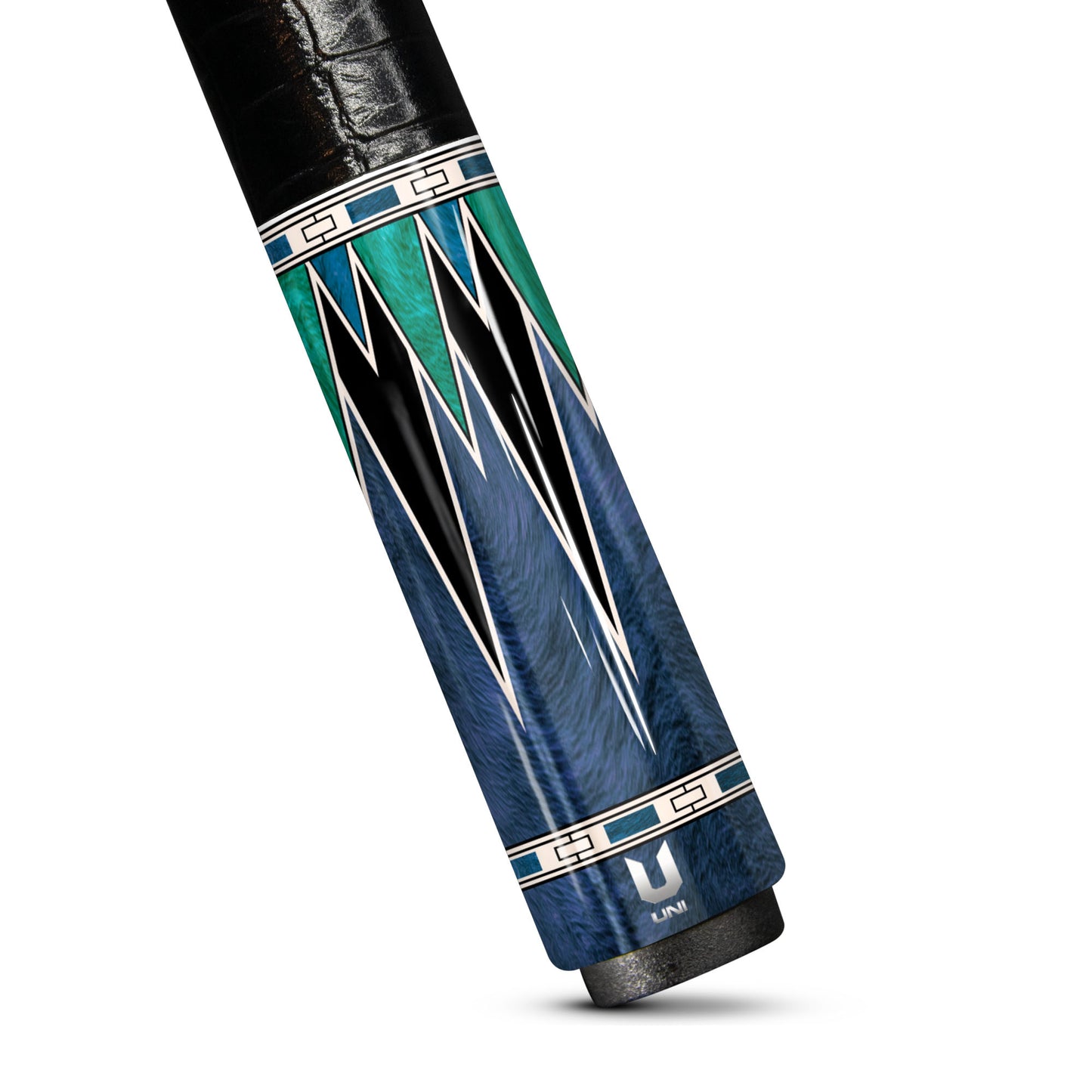 Elite Oceanic Abyss Carbon Fiber Pool Cue - Deep Blue Azurite & Emerald Geometric Inlay Stick