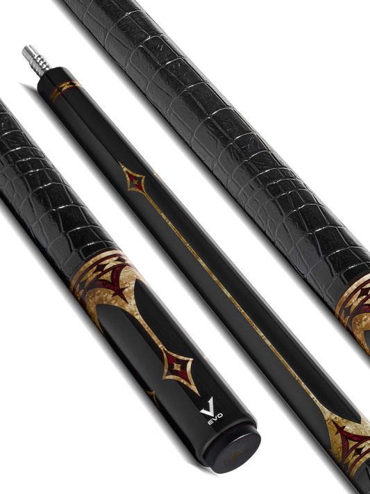 EVO CROWN POOL CUE - ROYAL BLACK - BLACK LEATHER WRAP