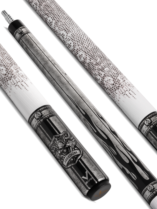 EVO FREEDOM POOL CUE - SHADOW FLAME - WHITE LEATHER WRAP
