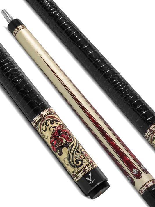 EVO BEAST POOL CUE - SCARLET PANTHER - LEATHER WRAP
