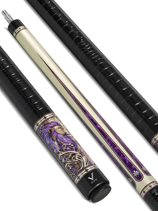 EVO BEAST POOL CUE - AMETHYST LION - LEATHER WRAP