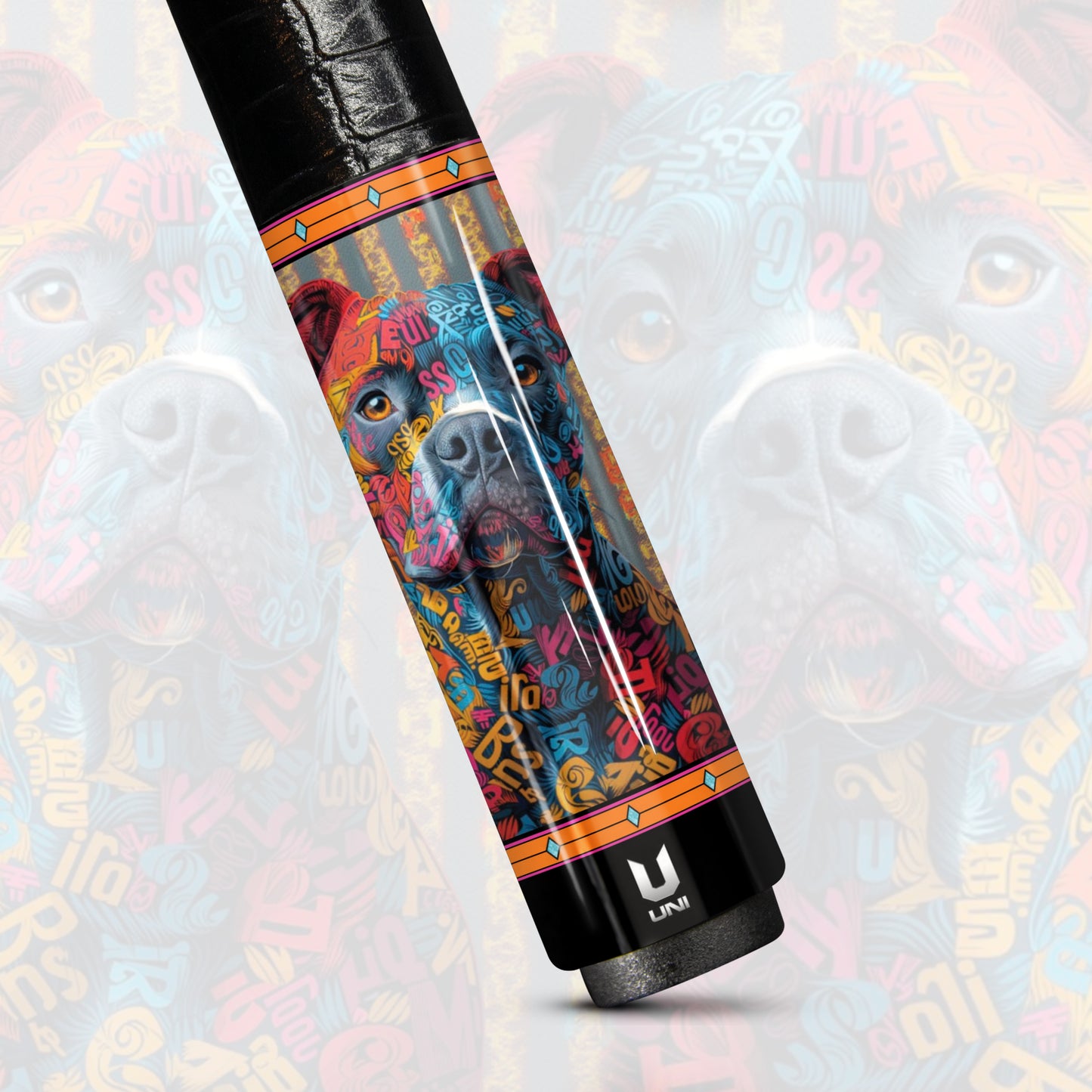 Urban Typo-Pitbull Carbon Fiber Pool Cue - Street Art Lettering & Pop Art Dog Stick