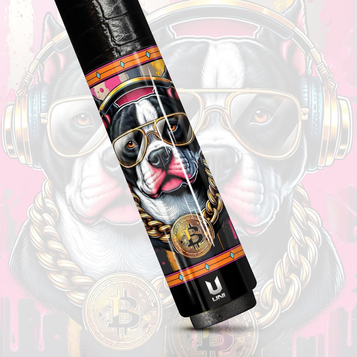 Bitcoin Boss Bulldog Carbon Fiber Pool Cue - Crypto Lifestyle & Urban Hype Art Stick