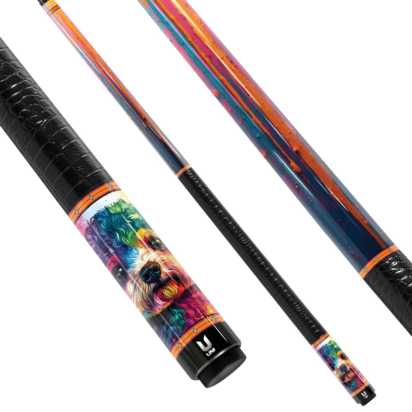 Abstract Puppy Dreams Carbon Fiber Pool Cue - Multi-Color Drip Art & Pop Expressionism Stick