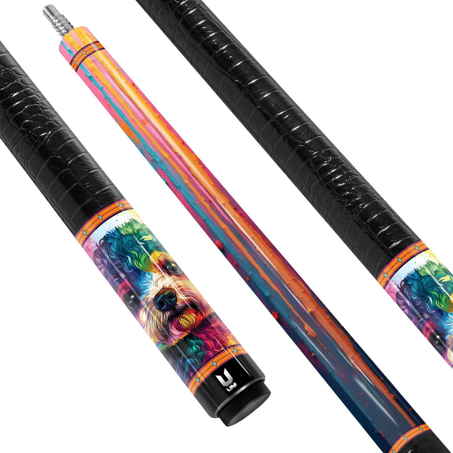 Abstract Puppy Dreams Carbon Fiber Pool Cue - Multi-Color Drip Art & Pop Expressionism Stick