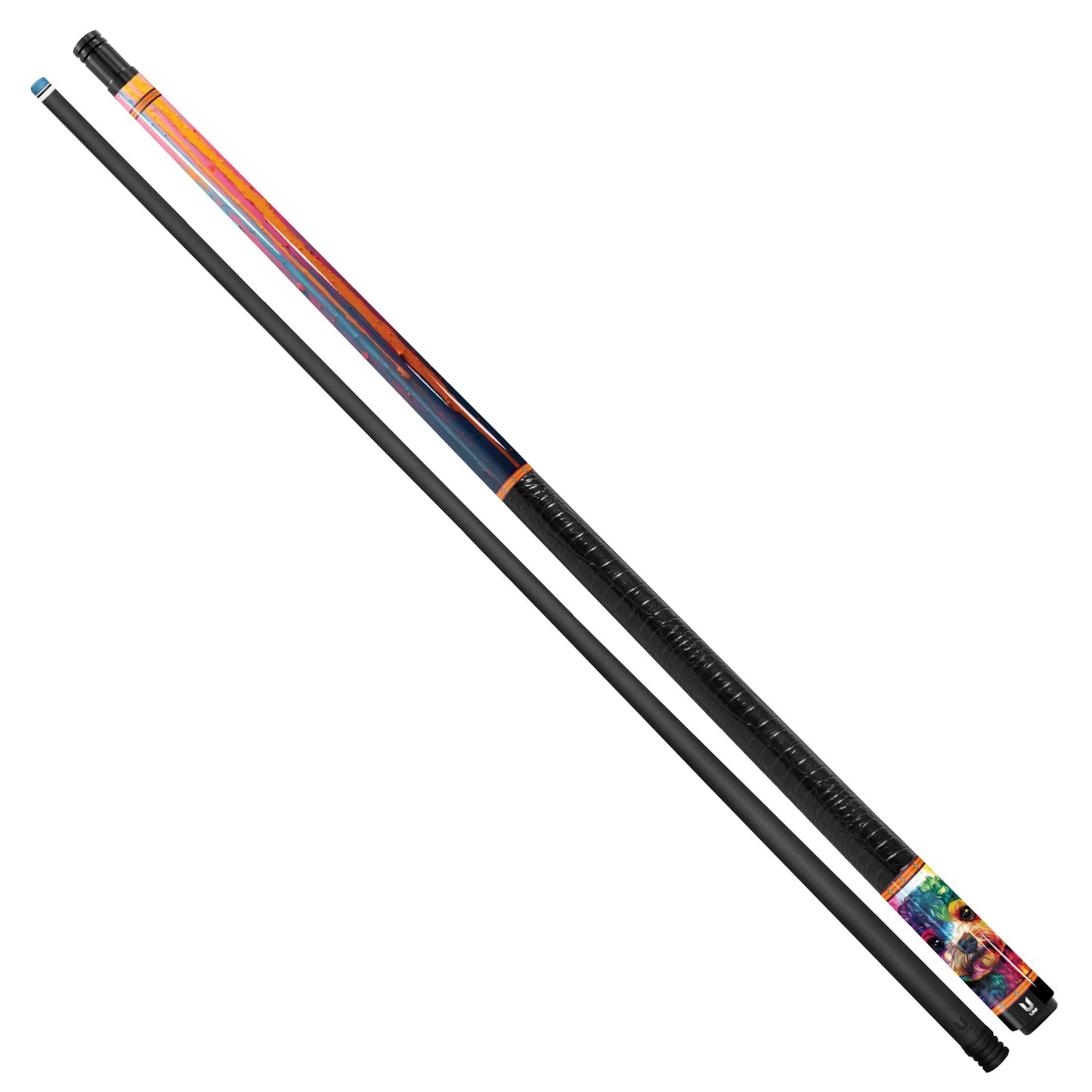Abstract Puppy Dreams Carbon Fiber Pool Cue - Multi-Color Drip Art & Pop Expressionism Stick