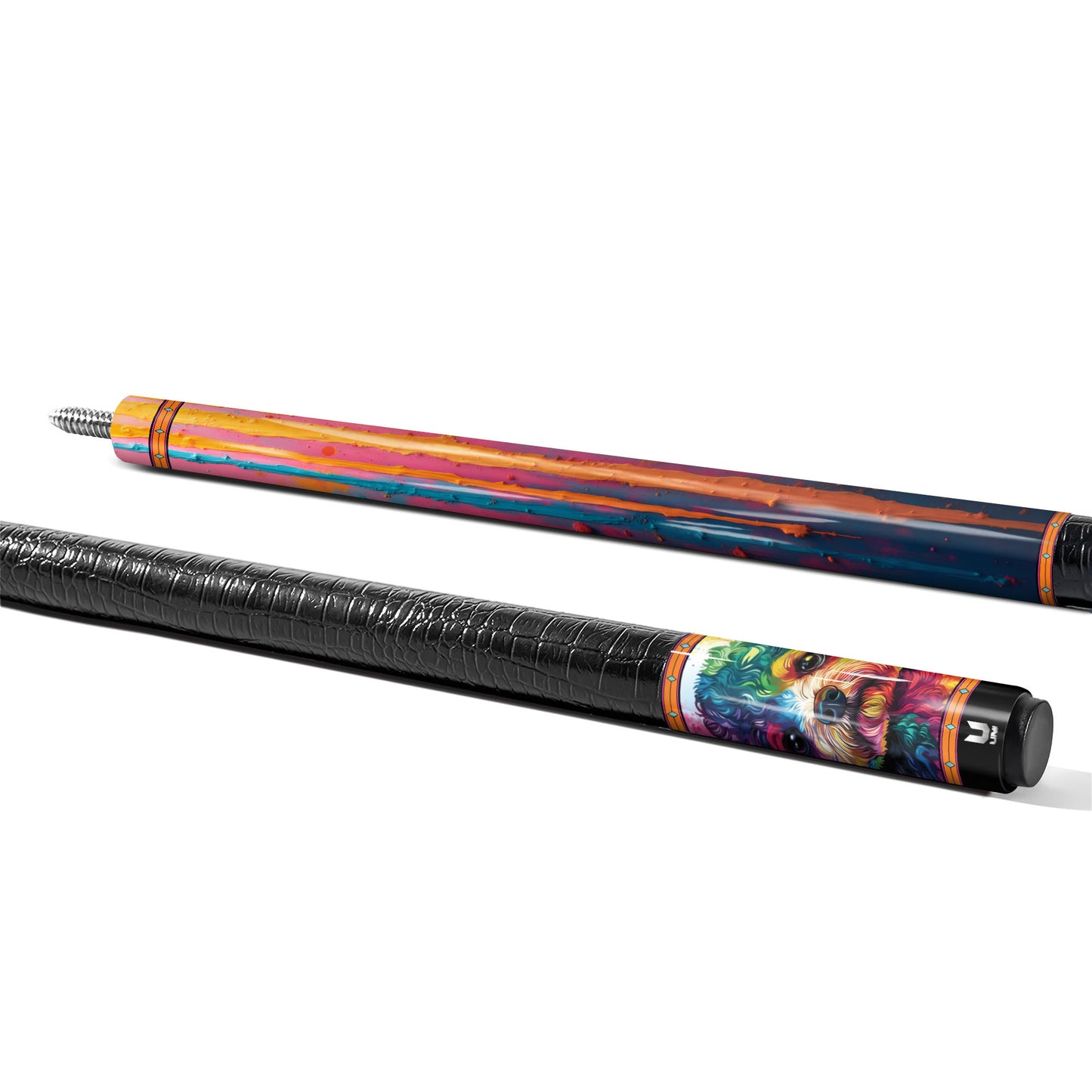 Abstract Puppy Dreams Carbon Fiber Pool Cue - Multi-Color Drip Art & Pop Expressionism Stick